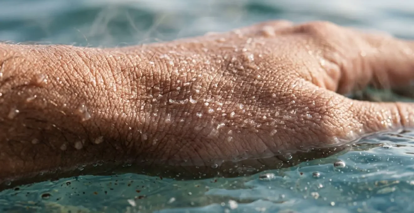 Représentation visuelle de la reminéralisation de la peau par l'eau de mer chaude