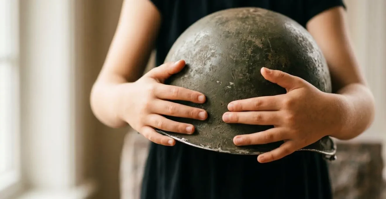 Casque militaire évoquant la mémoire du Débarquement et servant d'objet-totem pour la transmission pédagogique