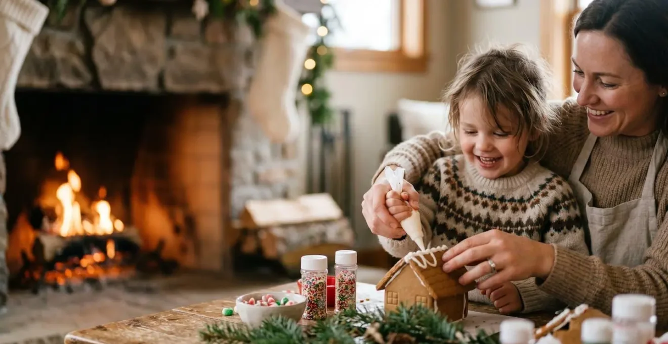 Cheminée crépitante dans un gîte normand pour un Noël authentique en famille