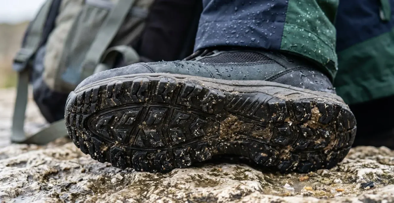 Équipement de randonnée pour les falaises normandes avec chaussures montantes et système trois couches