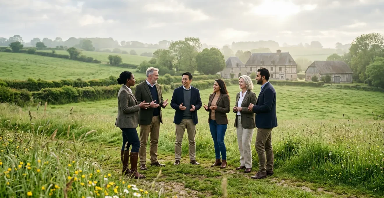 Groupe de collaborateurs lors d'un séminaire de déconnexion numérique en pleine nature normande