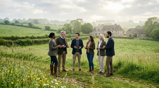 Groupe de collaborateurs lors d'un séminaire de déconnexion numérique en pleine nature normande
